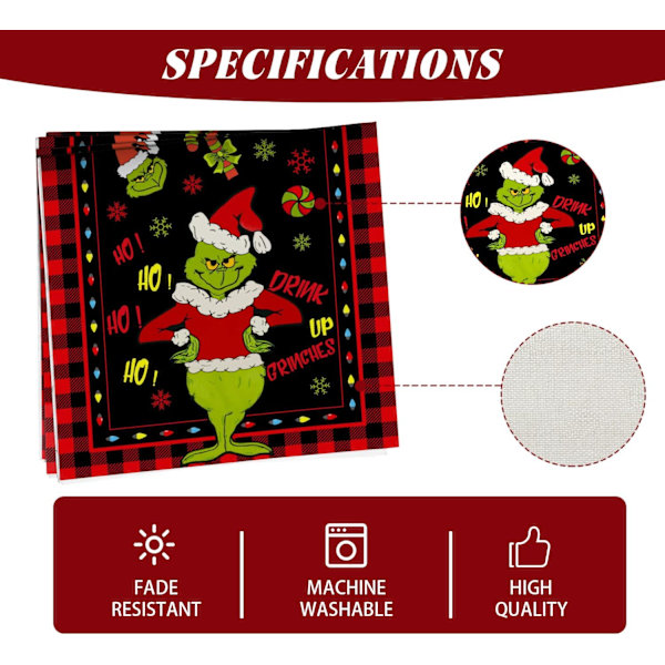 Linneduk Röd Jul Bordslöpare God Jul Bordsduk Jul Jul Buffalo Plaid Check Vinter Semester Hem Kök Matrum 13x72”
