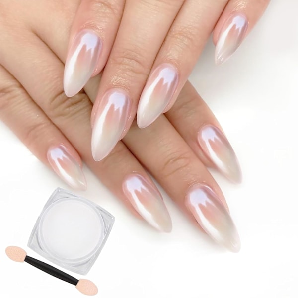 Vit Pärla Krom Nagelpulver, Iridescent Aurora Pulver Metallisk Spegeleffekt Pigment Pärlemorskimrande Sjöjungfru Pigment Pärlglitter Damm Kit