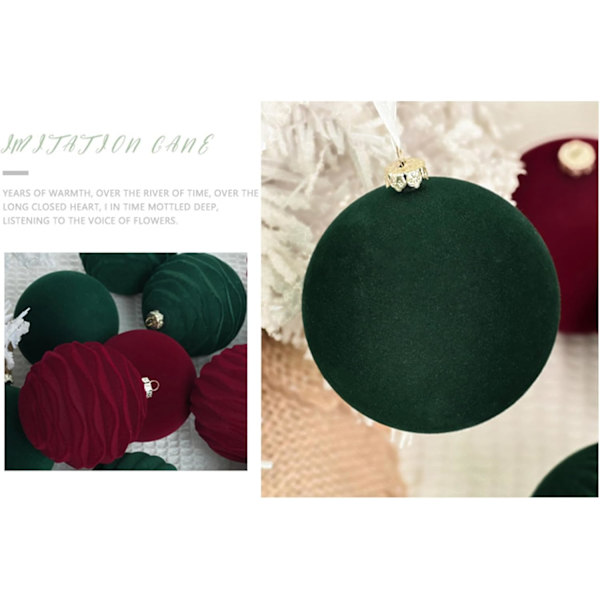 Fløjlsjulepynt 12 stk 3,1 tommer Store Julekugler Ubrækkelige Kugler Julekuglepynt Dark green