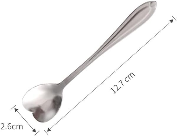 Sæt med 5 hjerteformede skeer i rustfrit stål til kaffe, desserter og te - Ideel til sukker, omrøring, is og kage 5 tommer Silver 5pcs
