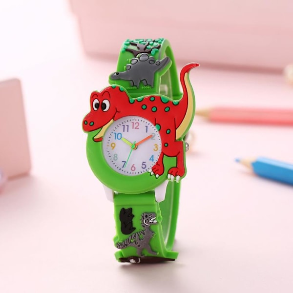 Söpö sarjakuva Dinosaurus Tyrannosaurus Rex Silikoniranneke Lasten Kello, Ihanteellinen valinta lahjaksi green