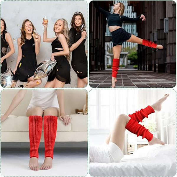 Benvarmere, Bløde Benvarmere Moderne Ribstrikkede Benvarmere Elastiske Benvarmere Piger til Cosplay Kostume Julefrokost Sport Yoga Red