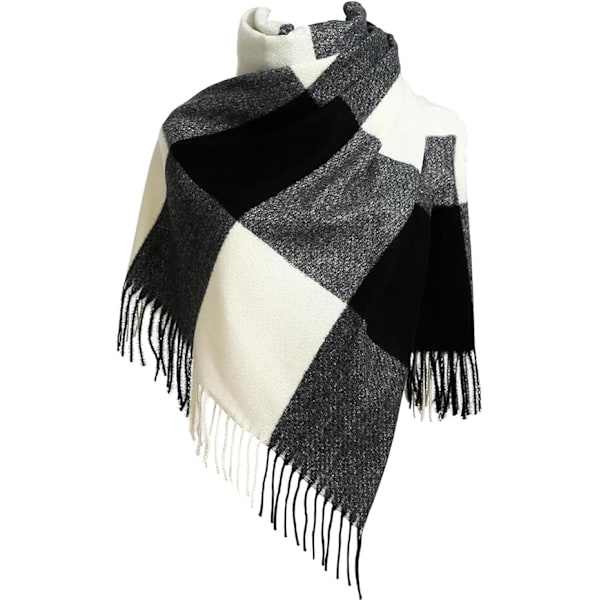 Halstørklæder til Kvinder Vinter Tørklæder Tartan Wraps Lang Spinding Kvast Sjal Stola Damer Varmt Halstørklæde Black&white
