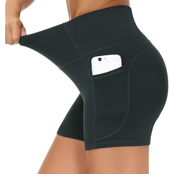 Träningsshorts för damer med hög midja, andningsbara Dolphin Split, elastiska lounge yogashorts mörkgrå M