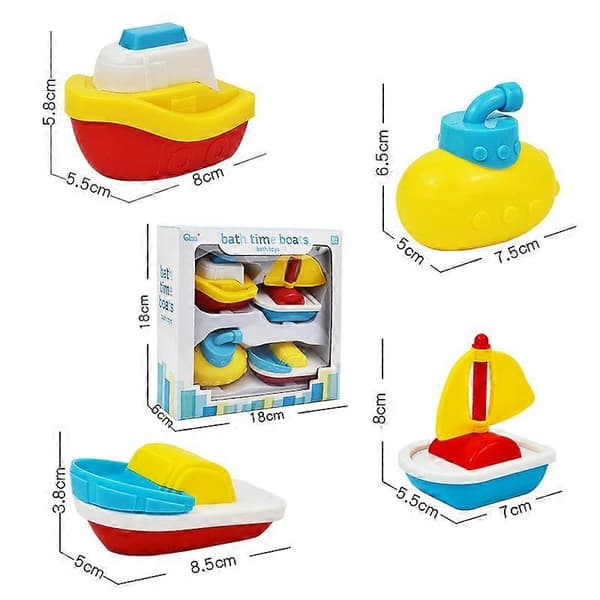 4-delt lite båttog badesett, badeleker, flytende badebåt, plastbåtmodell for småbarn, gave