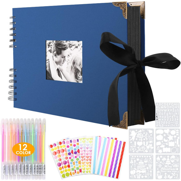 Splend DIY Fotoalbum - 80 Svarte Sider - Fotobok til Å Lime Inn - DIY Gave - For Baby, Familie - Blå