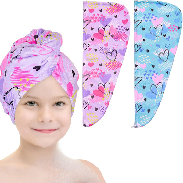 Hårhåndklæder, 2-pak Mikrofiber Hårhåndklæde, Super Absorberende, Hurtigtørrende Turban med Knapdesign color 2
