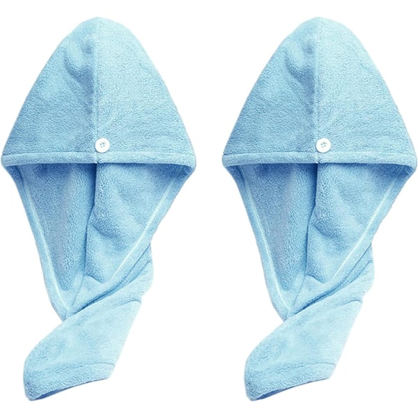 Mikrofiber Hårhåndklæde, Hårhåndklæde, Hårhætter med Knapper, Anti-frizz Mikrofiber Hårhåndklæde, Mikrofiber Hår Turban blue