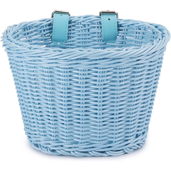 Framkorg i Plast Rattan för Cykel, Frambärare Korg Förvaring, PE Vävda Justerbar Blue