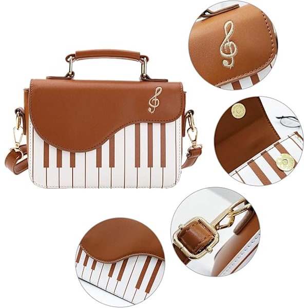 Elegant Dame Piano Håndtaske Skuldertaske, Dame Crossbody Messenger Taske Brown
