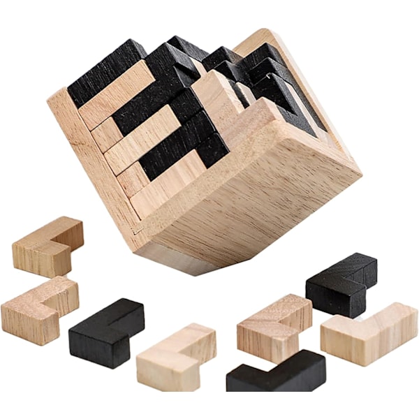 L-format Pusselkub i Trä - Pedagogisk Hjärngympa Leksak - Träpussel L-shaped