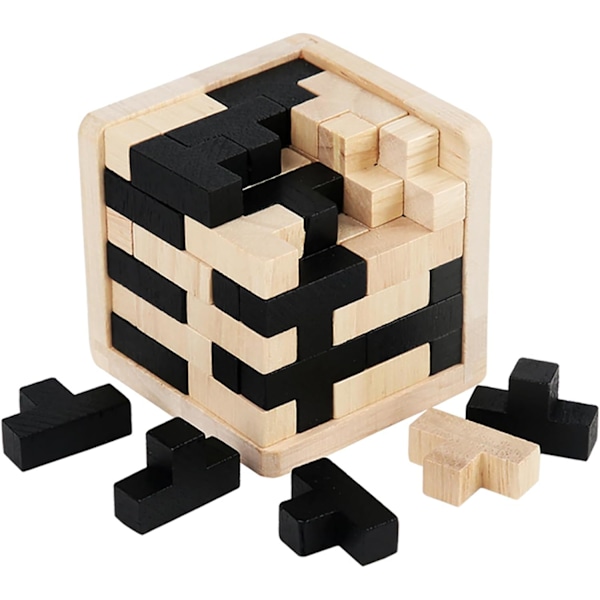 Trä Brain Teaser Pussel Kub Påskkorg Fyllning Träpussel T-Format Jigsaw Logik Pussel Pedagogisk Leksak för Barn och Vuxna T-shaped