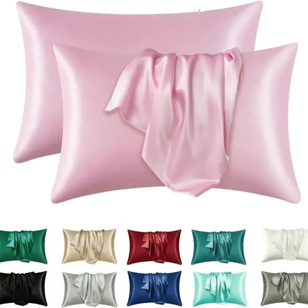 Satin Kuddfodral Standard Set med 2 - Silvergrå Silkeslena Kuddfodral för Hår och Hud 20x26 Tum, Kuddfodral med Kuvertstängning, Presenter Pink