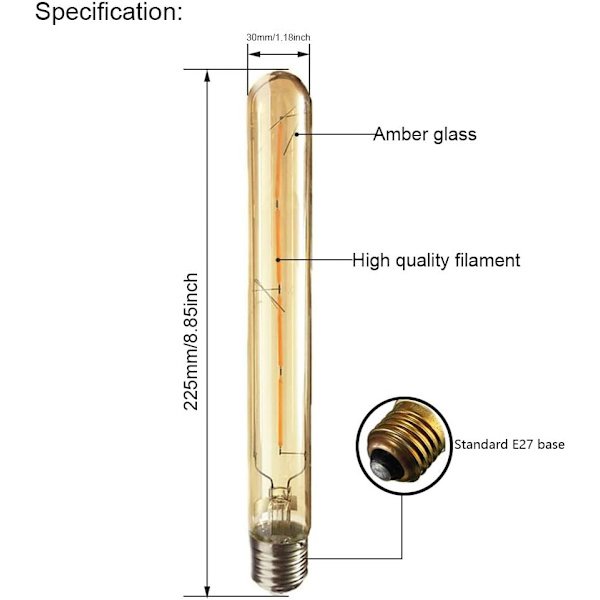 6-pack, E27-sockel Retro Edison LED-glödlampa, T30 4W Rökfärgat Glas Långt Rör LED-lampa, 2700k