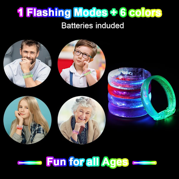 12 stk. LED Armbåndssæt, Selvlysende LED Armbånd, Festartikler, Blinkende Lysende Armbåndslegetøj