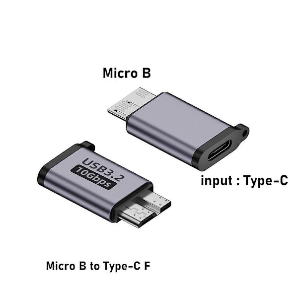 2 stk. Micro-B Han til Type C Hun Adapter Type-C USB3.0 Micro-B Stik til Ekstern Harddisk HDD Kabel Adapter