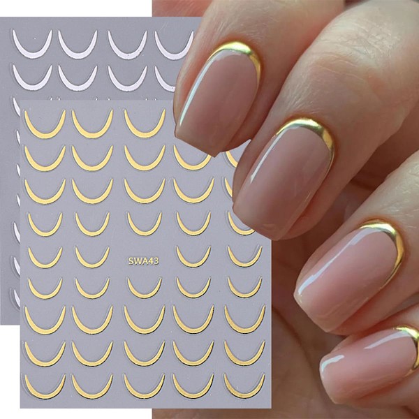 Fransk Manikyr Klistermärken Guld Silver Fransk Halvmåne Nagel Klistermärken 6-pack 3D Ränder Självhäftande Nageldekaler Nagelkonst Tillbehör