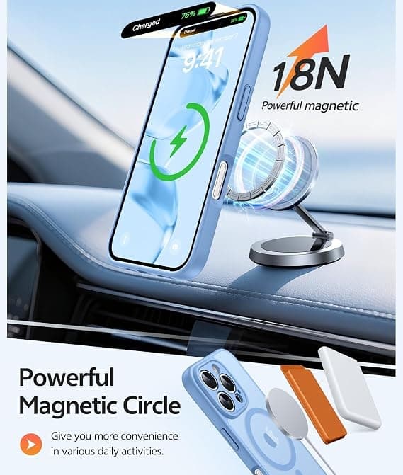 FNTCASE til iPhone 16 Pro-deksel, magnetisk matt gjennomsiktig, militærgradert fallbeskyttelse, støtsikkert tynt robust deksel Light blue