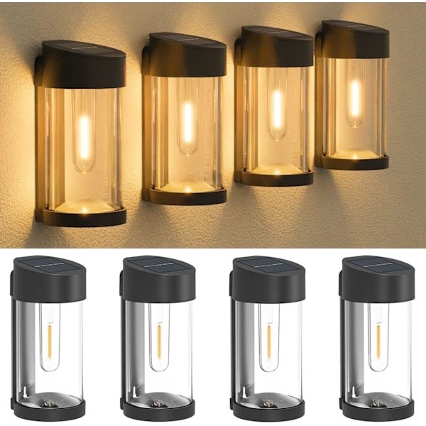 Solcelle Gjerdelamper Utendørs Hage 4 Pakning, Retro Solcellelamper Utendørs Hage Solcellelamper Utendørs Vanntett IP65