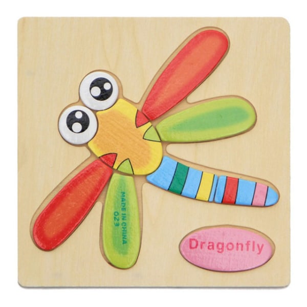 Trä 3D-pussel Kids Cartoon Animal Car Frukt Pussel dragonfly