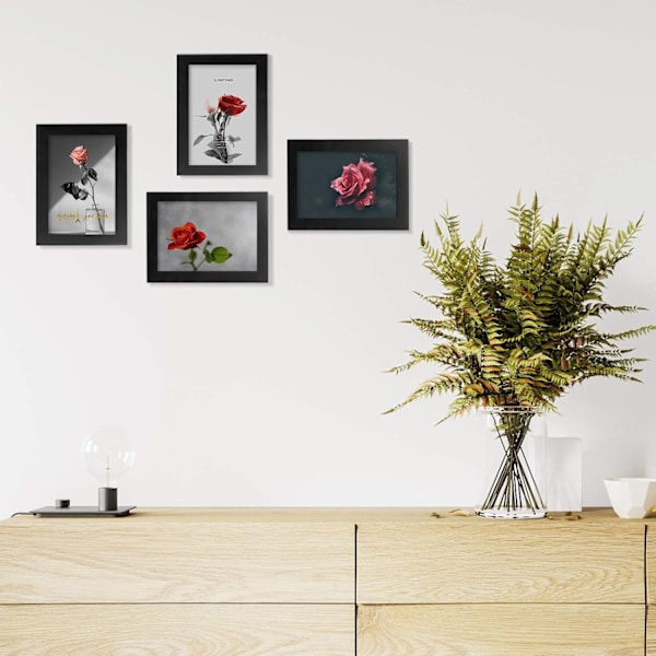 4 stk. Fotorammer 13x18 cm Billeder til bordplade og vægmontering Sort