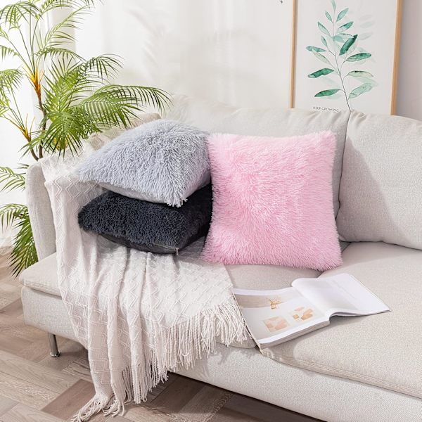2 stk. Luksuriøse Faux Putevar Deluxe Dekorativt Plysj Putetrekk Putetrekk Skall for Sofa Soverom Bil 15.75x15.75\" Gråhvit grey