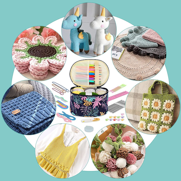 Virka Kit, Virkningsset för Nybörjare Vuxna, Virkningsstartpaket med Ull, Ergonomiska Metallvirknålar Set 0,6-6,0 mm