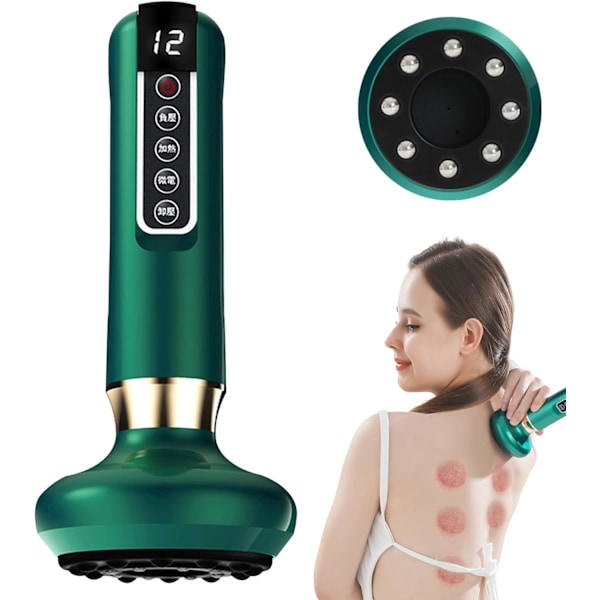 Kupping-setti, Gua Sha -hieronta, lämmön ja paineen lievitys 12 asetuksella, älykäs kannettava kuppaus, ladattava kuppaus hierontalaite