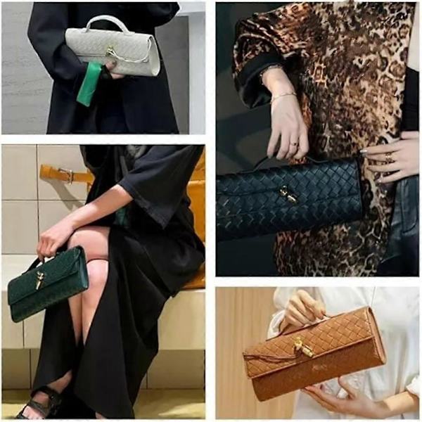 Naisten käsintehty kudottu olkalaukku - Nahkainen clutch-laukku irrotettavalla olkahihnalla silver