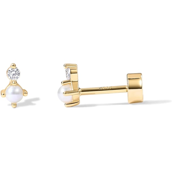 14K Guldpläterade Sterling Silver Stift Små Mini Multi-Formade Platt Baksida Örhängen för Kvinnor