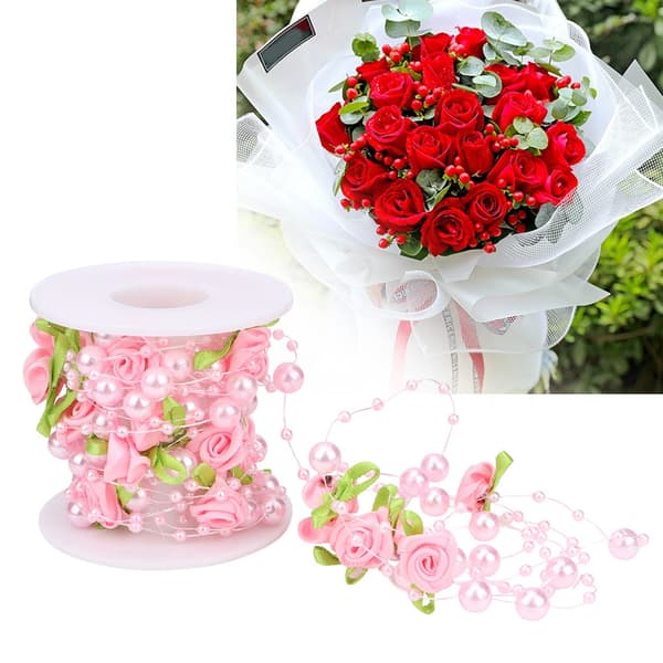 5m/rull Grønt Blad Rose Kunstig Perlesnor Perler Girlander DIY Bryllupsdekorasjon (Rosa)
