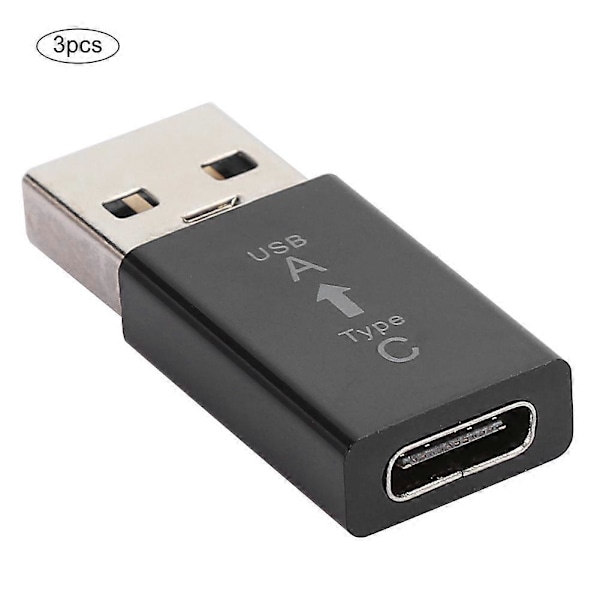 3 st USB3.0 Hane till Typ C Hona Adapter Kontakt Universal Elektronisk Konverterare (Svart)
