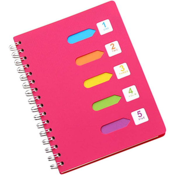 A5 Spiral Notebook 2 tum Dagbok Anteckningsblock Separator Linjerad Spiral Notebook för Kontor Skola Pink