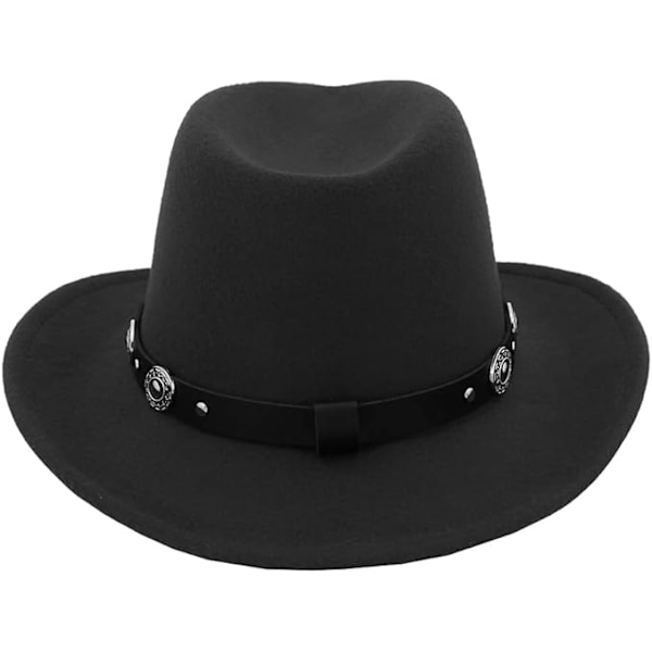 Formbar Western Cowboyhatt för Män Kvinnor Filt Fedora Keps Outback Cowgirl Jazz Hattar med Bältespänne style 1