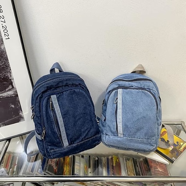 Harajuku Preppy Vintage Japansk Casual Denim Ryggsäck Dam Retro Estetiska Reseryggsäckar