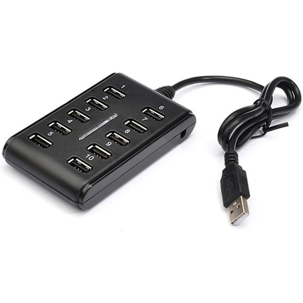 10 Portin HUB - Ohut Nopea USB 2.0 Monilaajennus - Plug and Play Yhteensopiva PC Windows- ja Mac-tietokoneiden kanssa - MUSTA