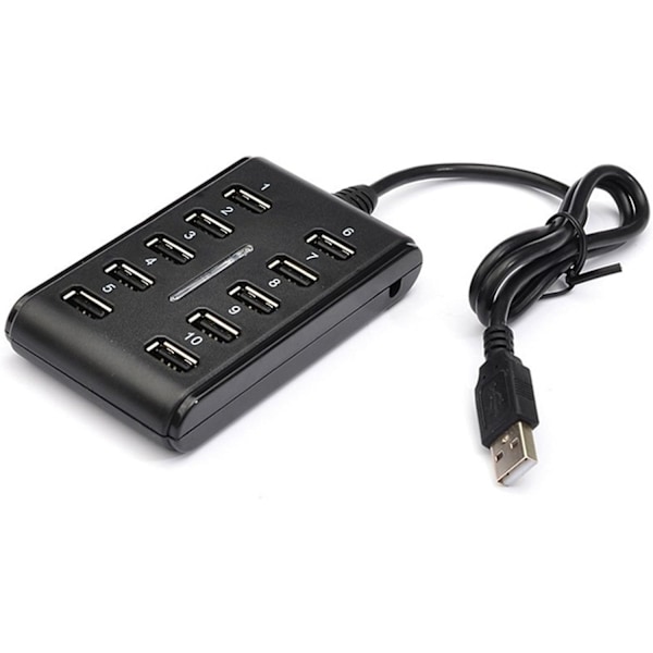 10-ports HUB - Slank höghastighets USB 2.0 Multi-expansion - Plug and Play Kompatibel med PC Windows och Mac-datorer - SVART