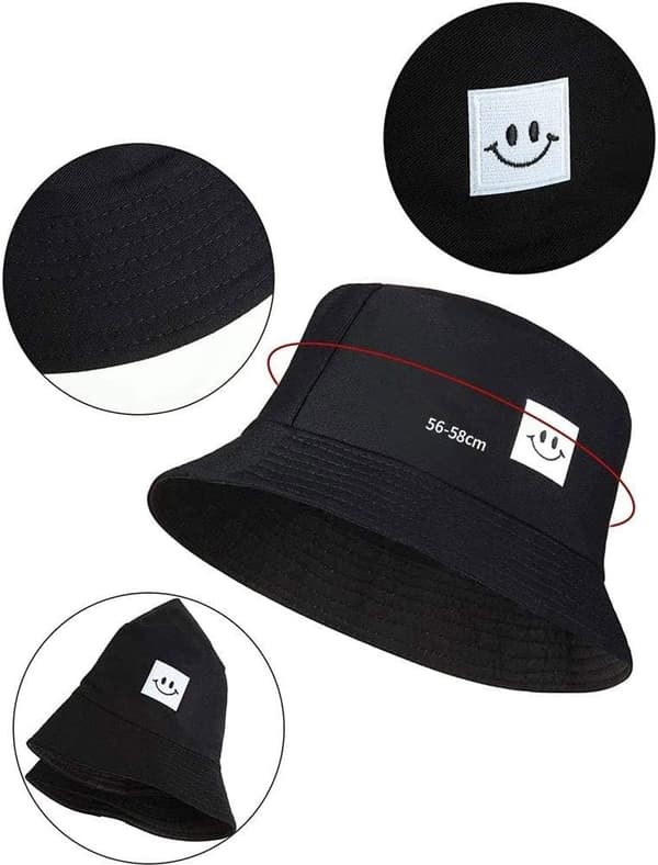 Bøtte med bøtte, Smiley ansikt fiskehatt bomull unisex caps