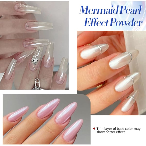 Krom Nagelpulver, Vitt Pärlmetallic Spegel Holografiskt Krompulver för Naglar, Pärlglitter Pigment Damm Kit Nagelkonst Dekoration