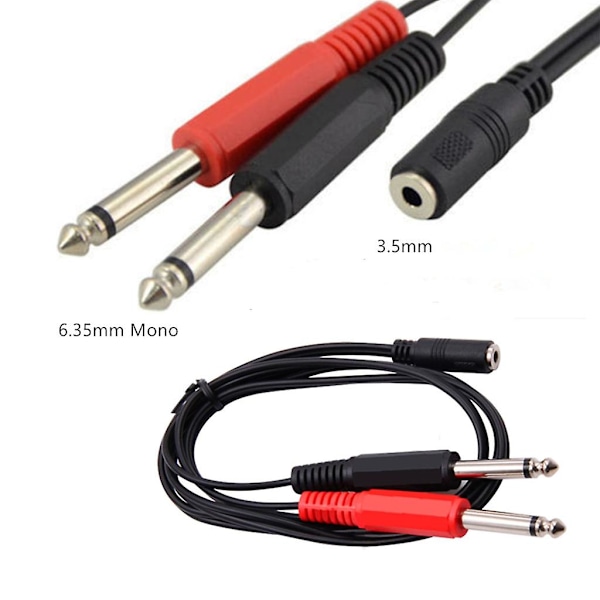 1m, 3,5 mm hun-jack til 2x6,35 mm mono han-jack audio socket adapterkabel til telefonmixerforstærkere