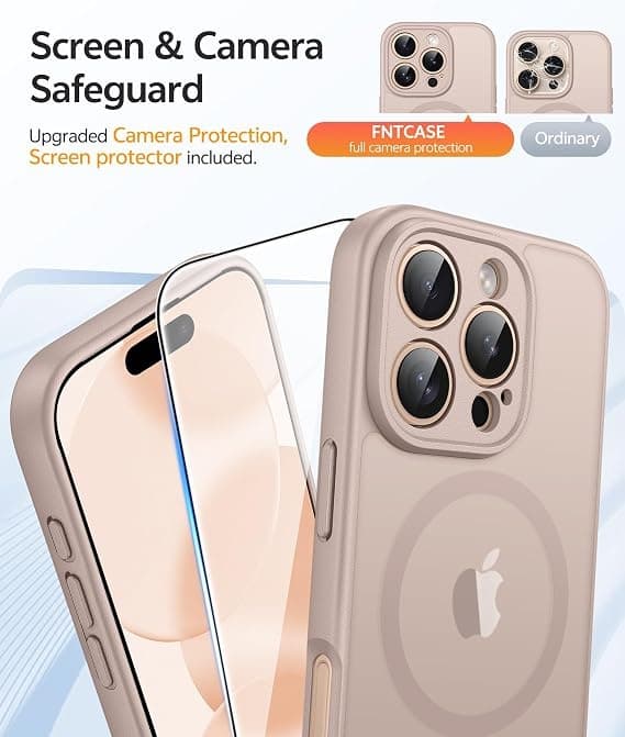 FNTCASE til iPhone 16 Pro Max-deksel, magnetisk matt gjennomsiktig, militærgradert fallbeskyttelse, støtsikkert tynt robust deksel Desert gold