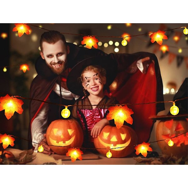 Ljuskedja med lönnlöv och pumpa för Thanksgiving, Lönnlövsljuskedja, Höst- och Halloweendekorationer 3m 20 LED Batteridriven Girlang