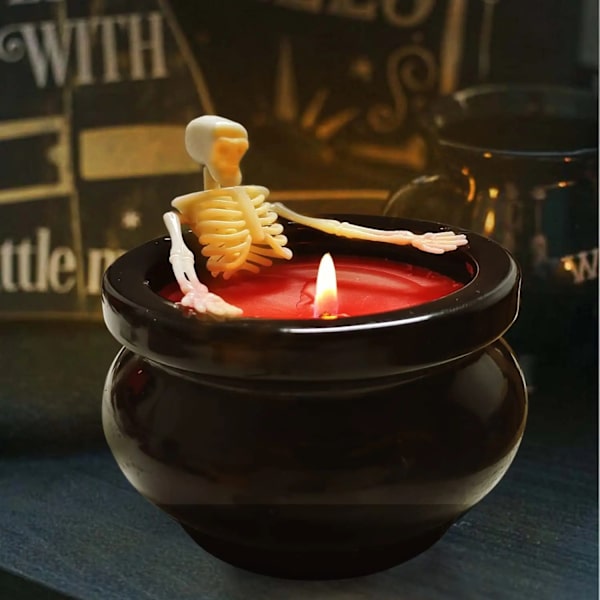 Luurankokynttilä, Halloween-sisustus - Pitkäkestoinen soijakynttilä goottilaisella designilla, vintage-maalaistalon sisustus kotiin sisätiloihin pöydille white