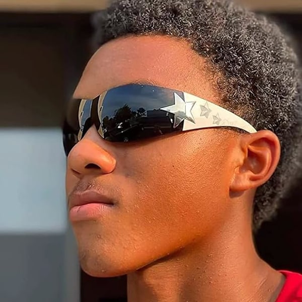 Rammeløse Y2K Solbriller Stjerne Wrap Around Briller Tilbehør til Kvinder Mænd Trendy Mode Cool Shield Shades style 2