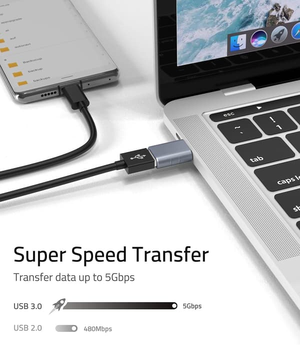 USB C till USB Adapter (2-pack), USB-C Hane till USB3.0 Hona Adapter Kompatibel med MacBook Pro efter 2016, MacBook Air efter 2018 Blue
