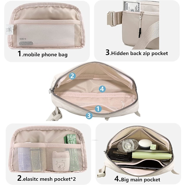 Unisex Mini Bältesväska med Justerbar Rem Crossbody Midjeväska för Träning Shopping Resor Vandring (Beige)