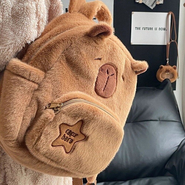 Söt Capybara Ryggsäck Plysch Capybara Ryggsäckar Bokväska Snygga Skolväska för Flickor för Flickor, Presenter för Capybaraälskare