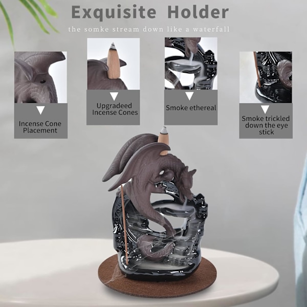 Drage Røgelsesbrænder Backflow Keramisk Røgelsesholder, Håndlavet Vandfald Røgelsesbrænder Boligindretning Aromaterapi Ornament