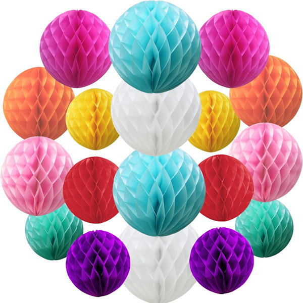 16 Pak Blandede Honeycomb Bolde Bordpynt Guirlande Silkepapir Bryllupsfest Dekoration (Farverig)