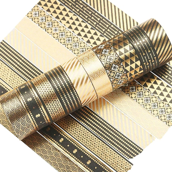 Sort Guld Washi Tape Sæt Glitter Washi Tape Dekorativ Klæbebånd Sticker til DIY Håndværk Scrapbooking 10 Ruller